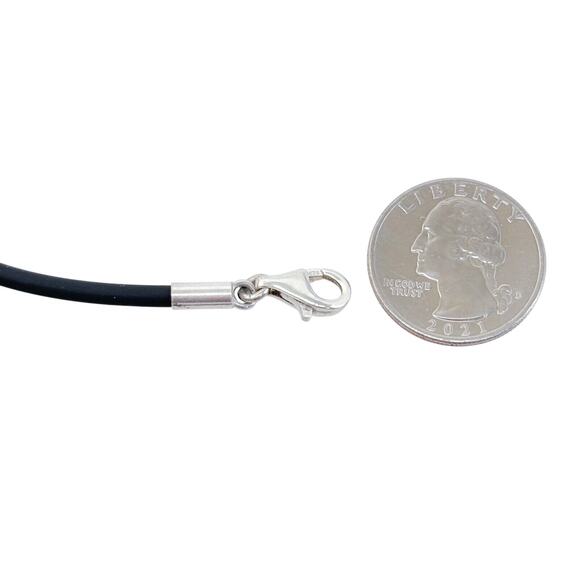 Rubber Necklace with Amber Pendant | Vintage Sterling Silver 925 | 18" - Picture 4 of 7